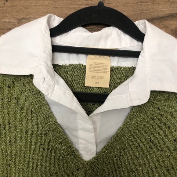 Brina & Em Spring Green Cotton Sweater with White Collar Shirt Underlay Size S - Picture 2 of 6